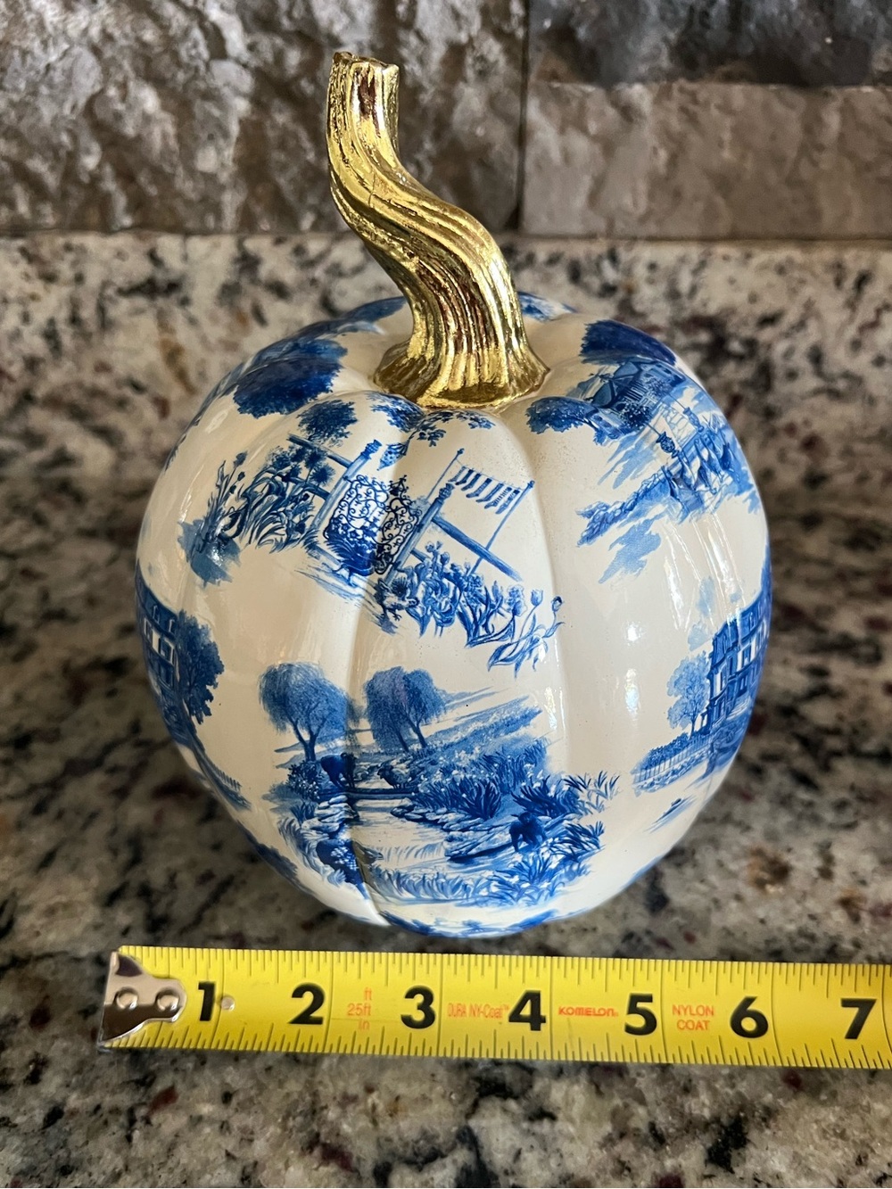 Mackenzie-Childs Royal Toile Small Pumpkin with Gold stem. New in Box! - Picture 8 of 10